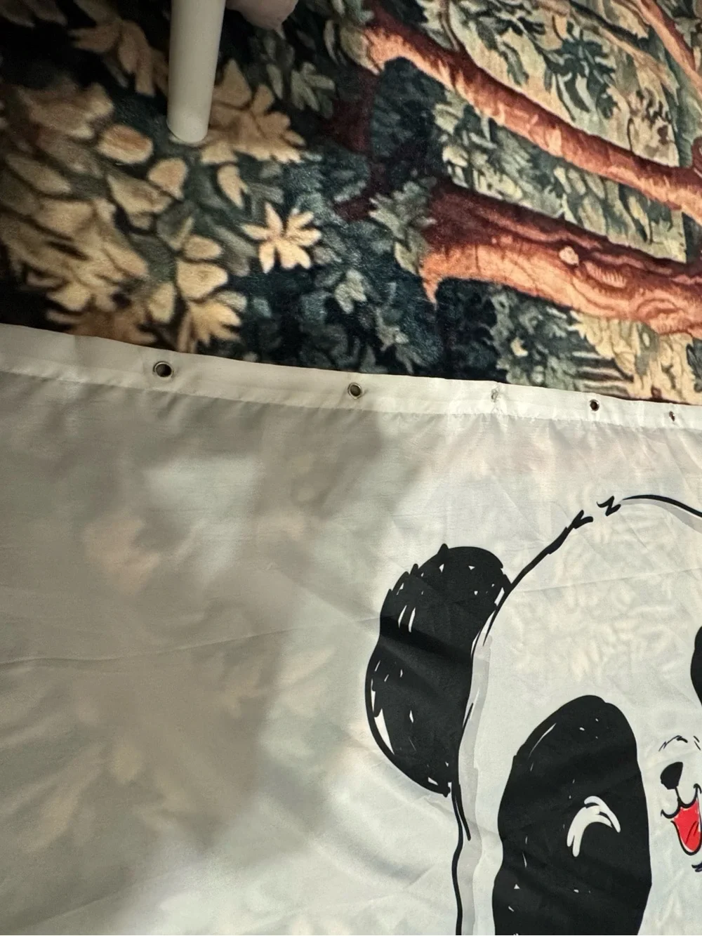 Kids Panda shower curtain.…White & Black with Green Accents
